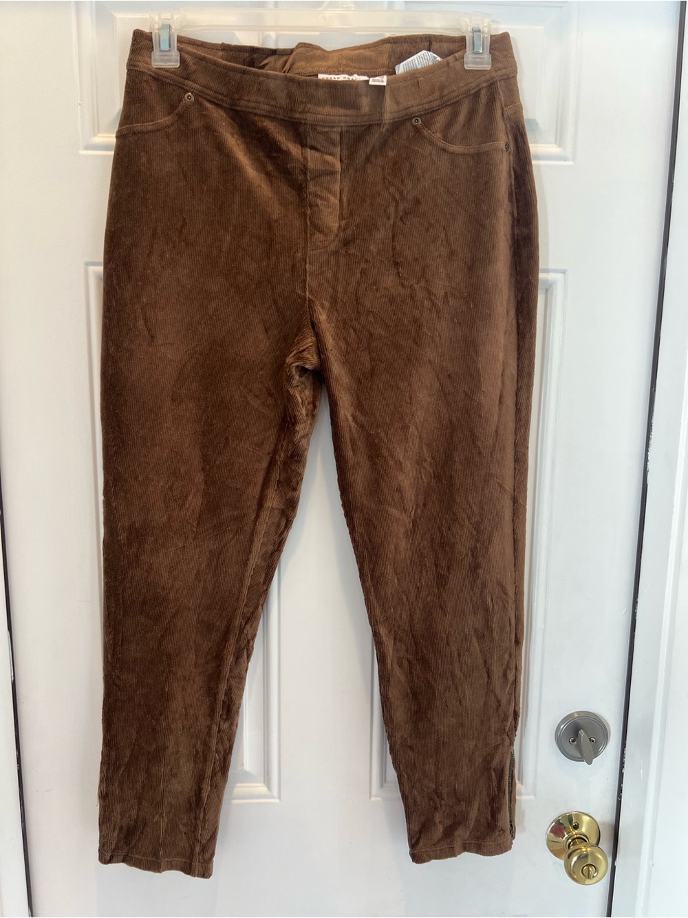 Susan Graver Pants Women M Brown Pull On Corduroy Zipper Ankle Skinny # 986
